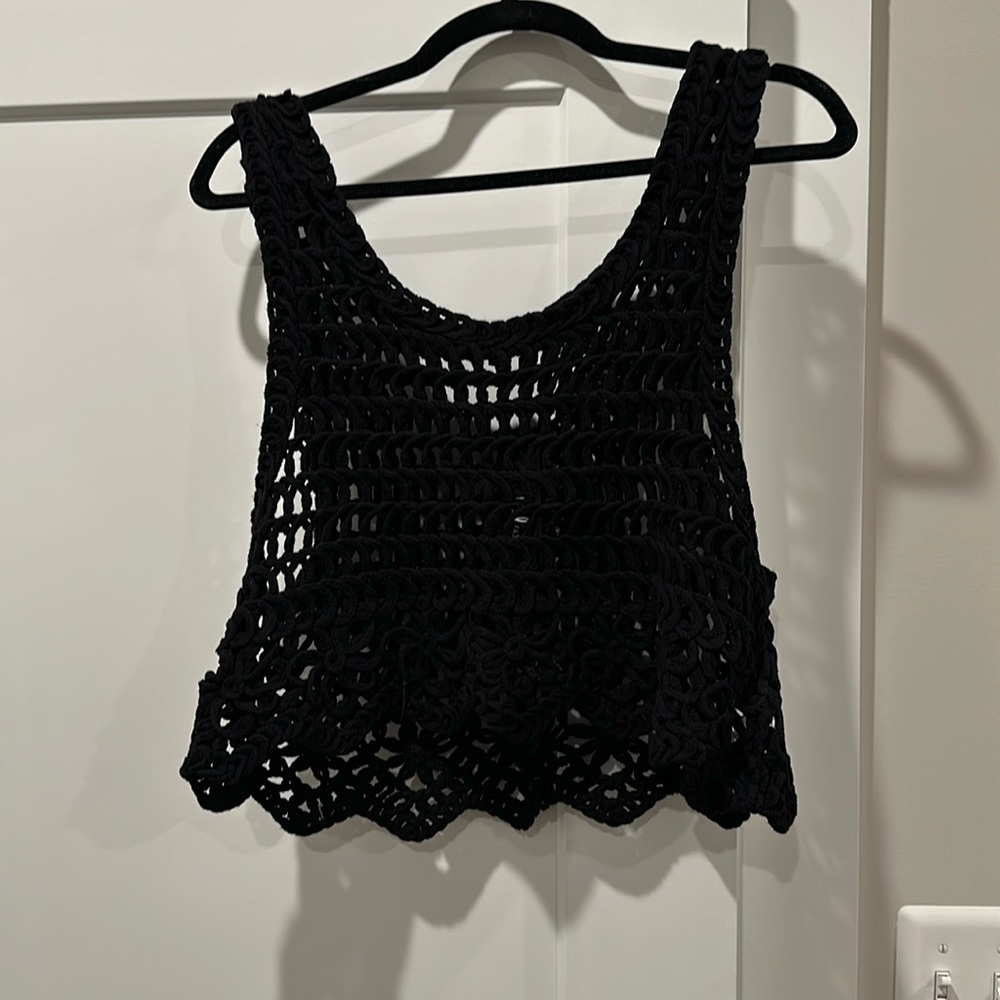Crocheted Black Crop Tank NWT XL